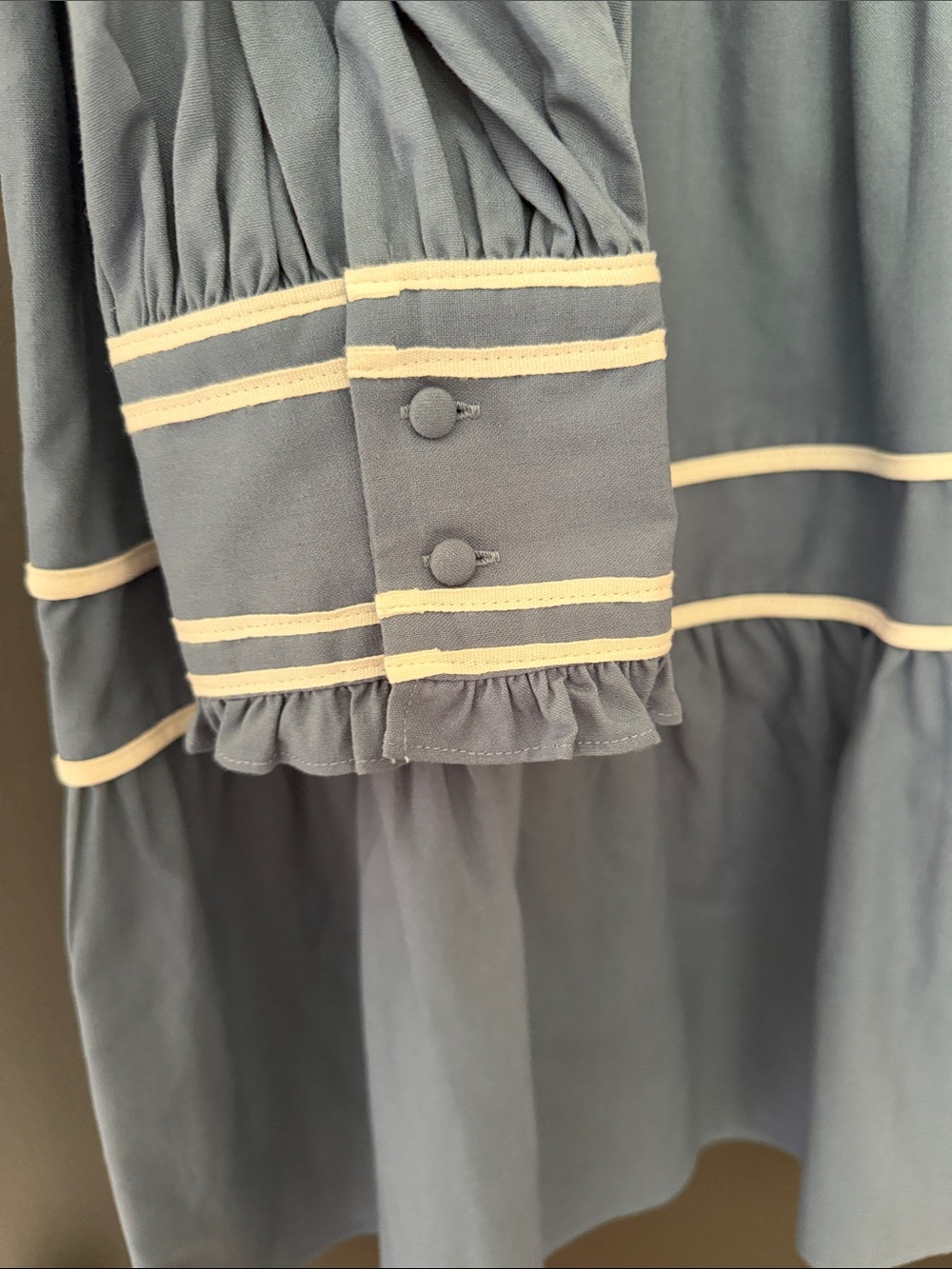 Pomander Place Powder Blue Tiered Dress with Cream Trim - Picture 3 of 4